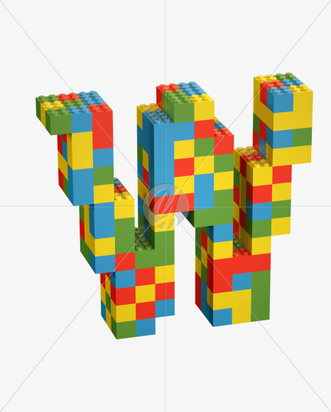 Letter W from Lego Random Color Font on Yellow Images Creative Fonts - S26664