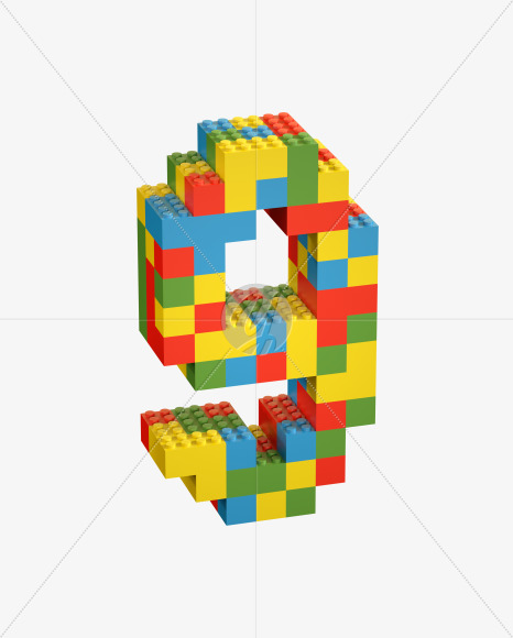 9 from Lego Random Color Font on Yellow Images Creative Fonts - S26676