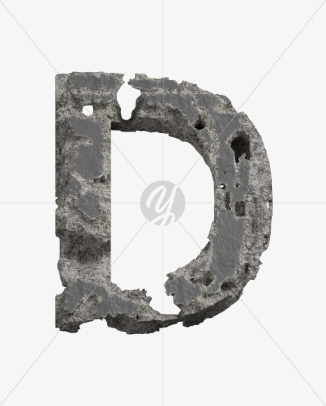 Letter D from Concrete Erosion Font on Yellow Images Creative Fonts - S26857