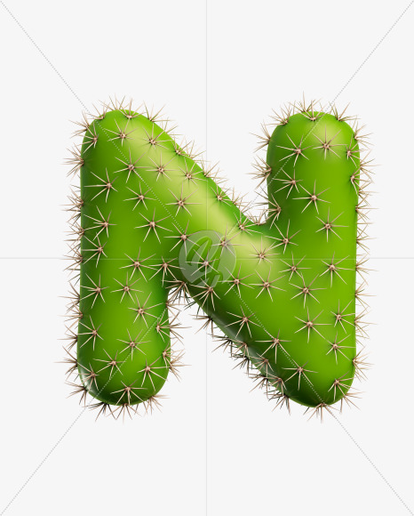 Letter N from Green Cactus Font on Yellow Images Creative Fonts - S27472