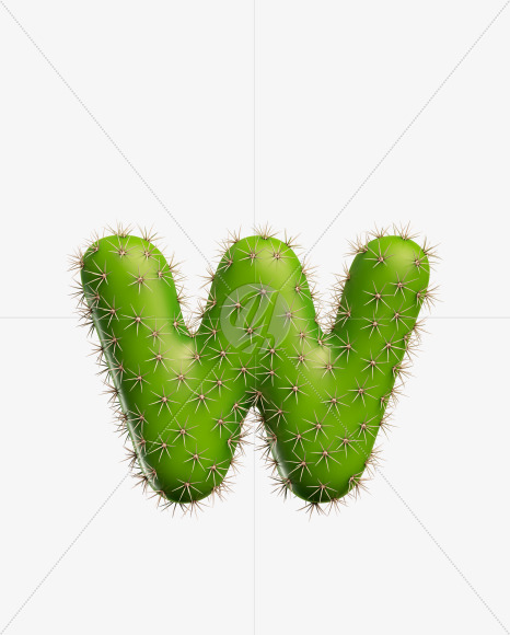 Letter W from Green Cactus Font on Yellow Images Creative Fonts - S27481