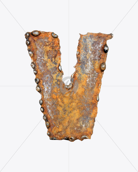 Letter V from Rusty Metal Font on Yellow Images Creative Fonts - S17772