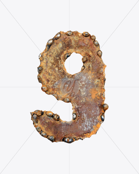 9 from Rusty Metal Font on Yellow Images Creative Fonts - S17785