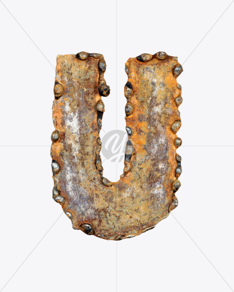 Letter U from Rusty Metal Font on Yellow Images Creative Fonts - S17771