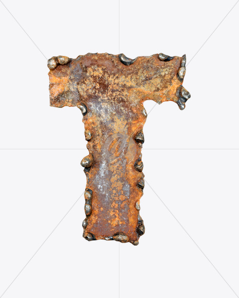 Letter T from Rusty Metal Font on Yellow Images Creative Fonts - S17770