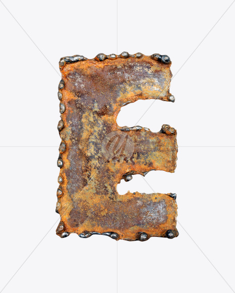 Letter E from Rusty Metal Font on Yellow Images Creative Fonts - S17755