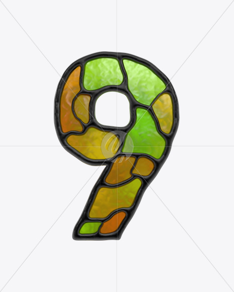 9 from Stained Glass Font on Yellow Images Creative Fonts - S17876