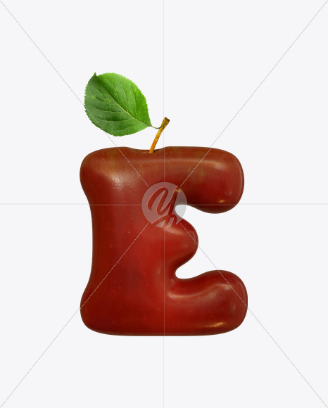 Letter E from Red Apple Font on Yellow Images Creative Fonts - S19485