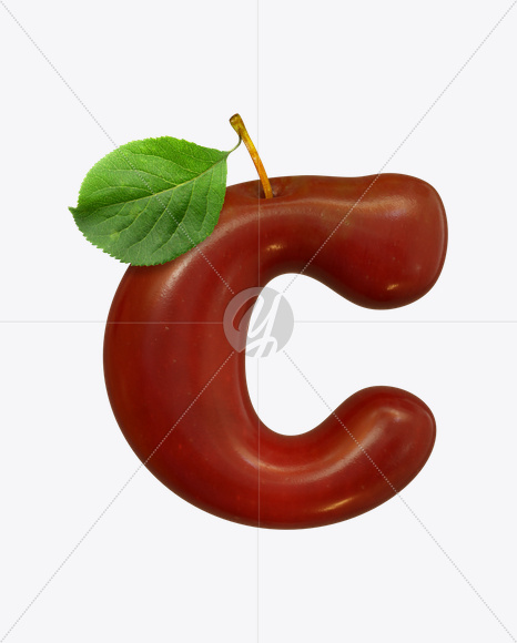 Letter C from Red Apple Font on Yellow Images Creative Fonts - S19483