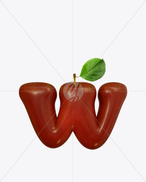 Letter W from Red Apple Font on Yellow Images Creative Fonts - S19503