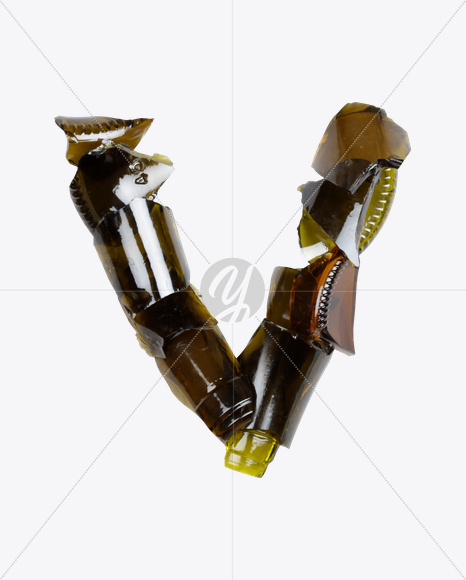 Letter V from Broken Bottle Font on Yellow Images Creative Fonts - S20452