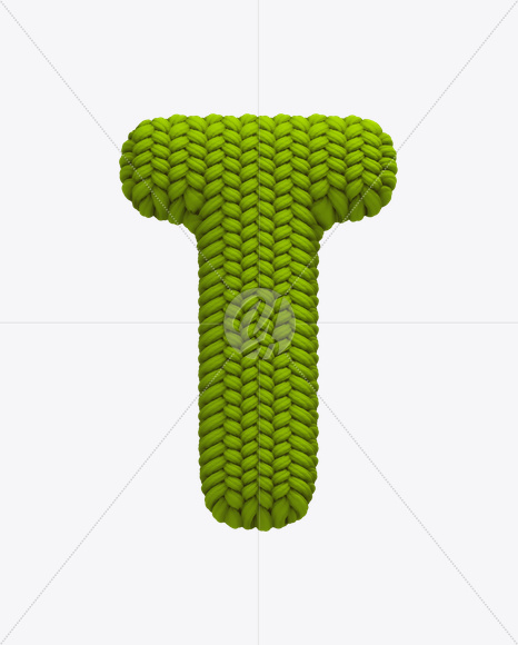 Letter T from Knitted Green Font on Yellow Images Creative Fonts - S20628