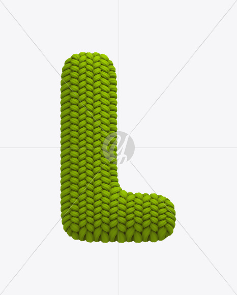 Letter L from Knitted Green Font on Yellow Images Creative Fonts - S20620