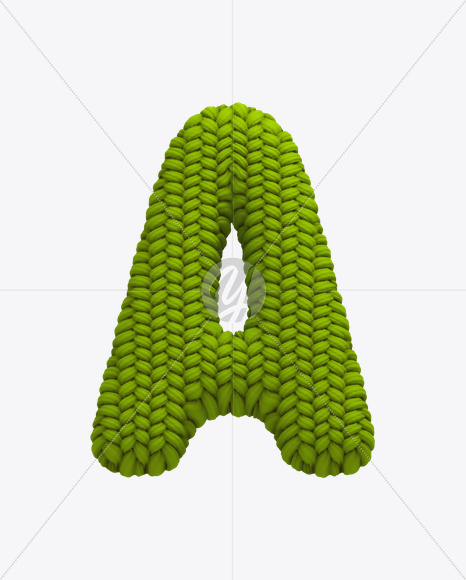 Letter A from Knitted Green Font on Yellow Images Creative Fonts - S20609