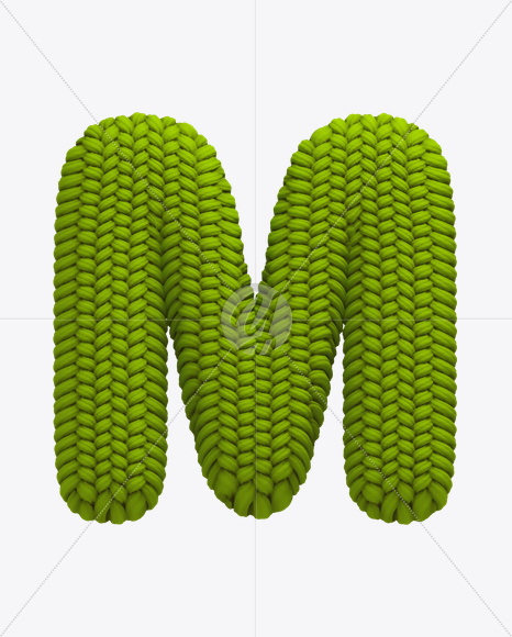 Letter M from Knitted Green Font on Yellow Images Creative Fonts - S20621