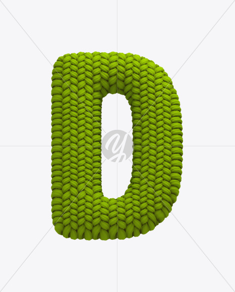 Letter D from Knitted Green Font on Yellow Images Creative Fonts - S20612