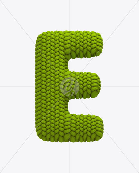 Letter E from Knitted Green Font on Yellow Images Creative Fonts - S20613