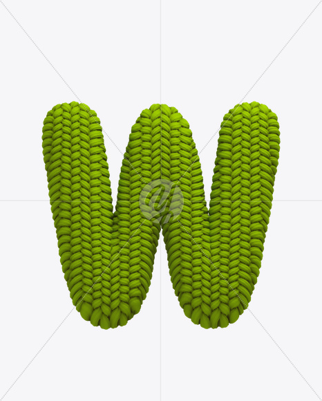 Letter W from Knitted Green Font on Yellow Images Creative Fonts - S20631