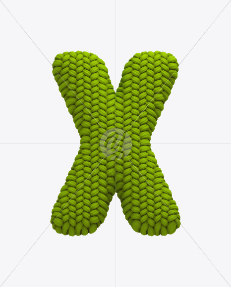 Letter X from Knitted Green Font on Yellow Images Creative Fonts - S20632