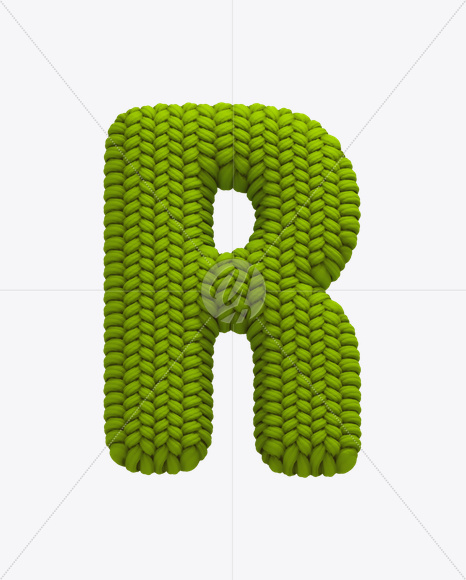 Letter R from Knitted Green Font on Yellow Images Creative Fonts - S20626