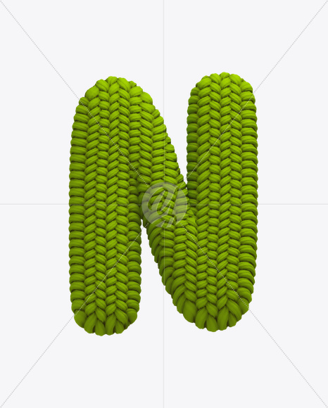 Letter N from Knitted Green Font on Yellow Images Creative Fonts - S20622