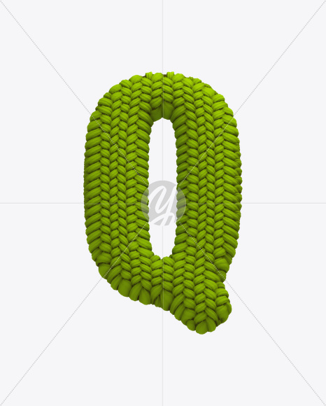 Letter Q from Knitted Green Font on Yellow Images Creative Fonts - S20625