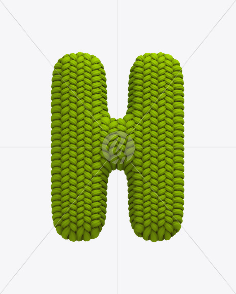 Letter H from Knitted Green Font on Yellow Images Creative Fonts - S20616