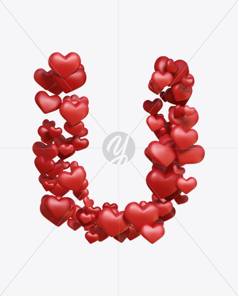 Letter U from Hearts Font on Yellow Images Creative Fonts - S20806