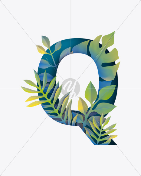 Letter Q from Paper Jungle Font on Yellow Images Creative Fonts - S21669