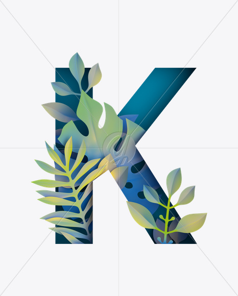 Letter K from Paper Jungle Font on Yellow Images Creative Fonts - S21663