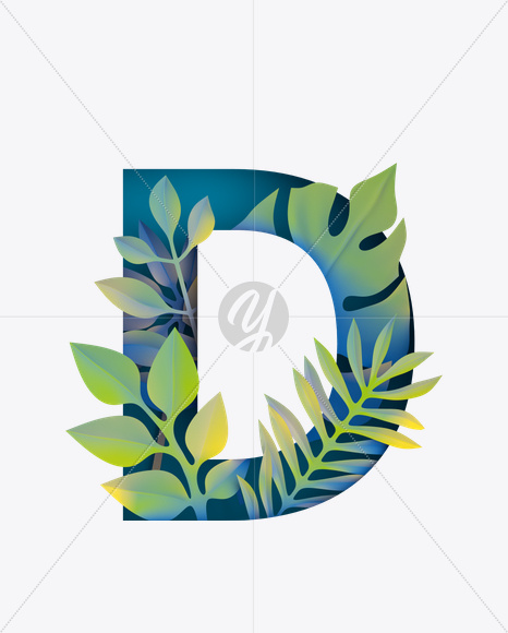 Letter D from Paper Jungle Font on Yellow Images Creative Fonts - S21656