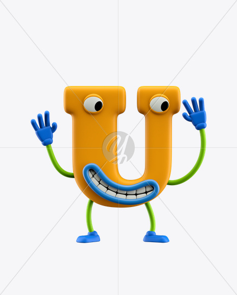 Letter U from ABC Character Font on Yellow Images Creative Fonts - S24478