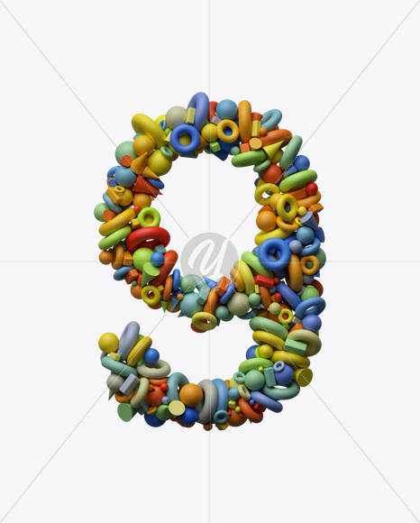 9 from Play Shapes Font on Yellow Images Creative Fonts - S24792