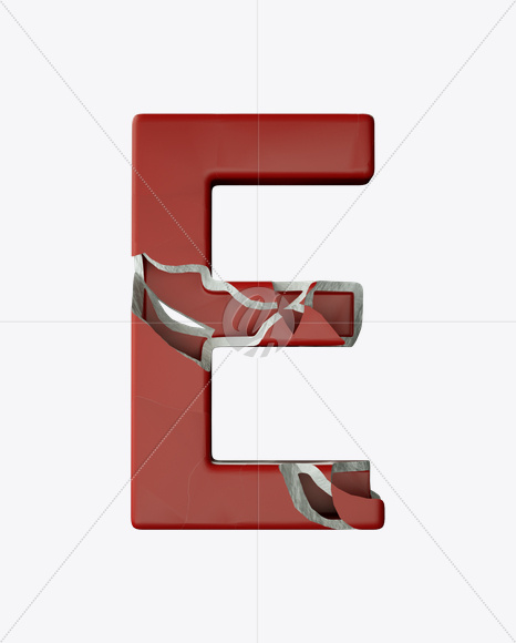 Letter E from Red Porcelain Font on Yellow Images Creative Fonts - S24849