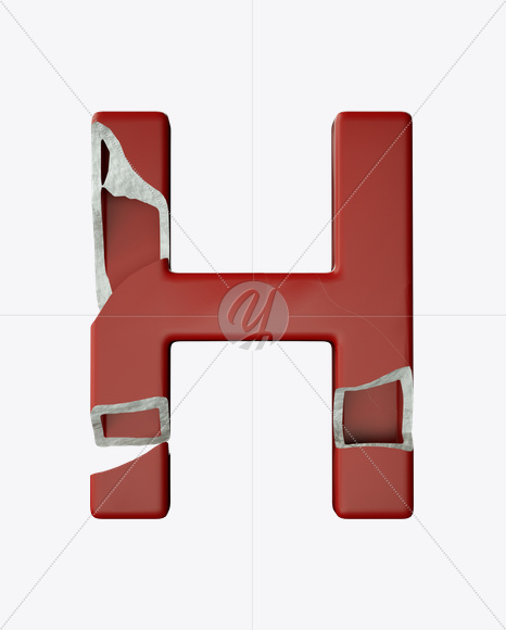 Letter H from Red Porcelain Font on Yellow Images Creative Fonts - S24852