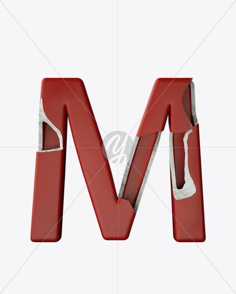 Letter M from Red Porcelain Font on Yellow Images Creative Fonts - S24857