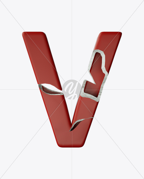 Letter V from Red Porcelain Font on Yellow Images Creative Fonts - S24866