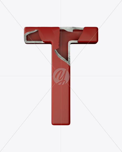 Letter T from Red Porcelain Font on Yellow Images Creative Fonts - S24864