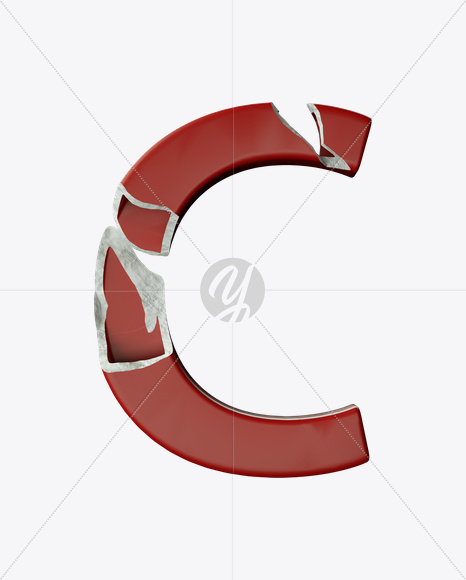 Letter C from Red Porcelain Font on Yellow Images Creative Fonts - S24847