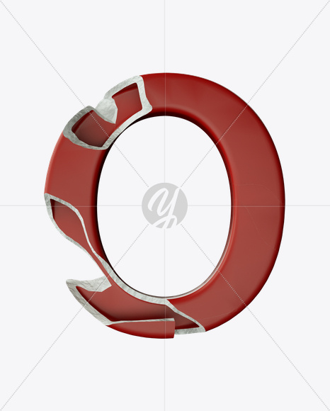 Letter O from Red Porcelain Font on Yellow Images Creative Fonts - S24859