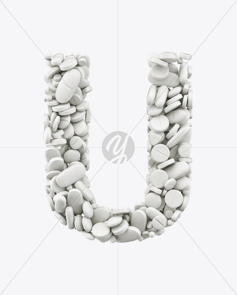 Letter U from White Pills Font on Yellow Images Creative Fonts - S25003