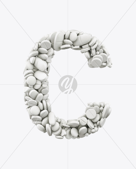 Letter C from White Pills Font on Yellow Images Creative Fonts - S24985