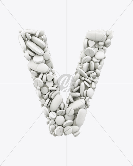 Letter V from White Pills Font on Yellow Images Creative Fonts - S25004