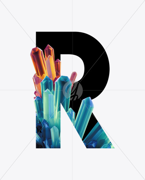 Letter R from Crystal Inside Font on Yellow Images Creative Fonts - S25133