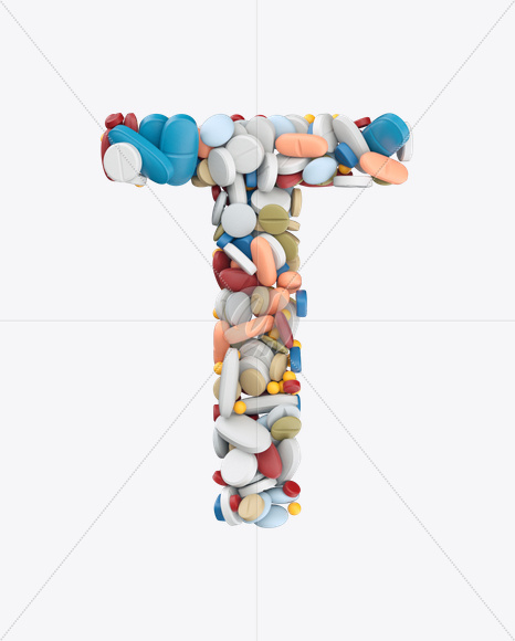 Letter T from Pills Color Font on Yellow Images Creative Fonts - S26206