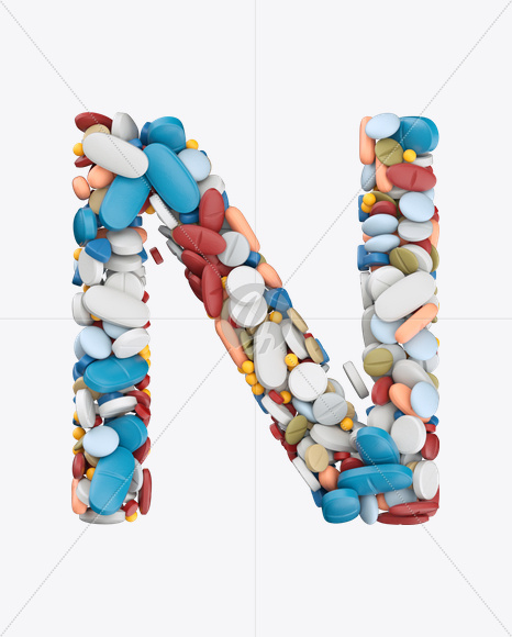 Letter N from Pills Color Font on Yellow Images Creative Fonts - S26200