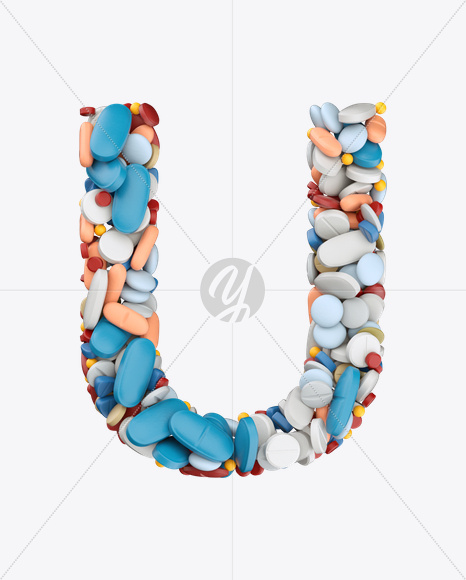 Letter U from Pills Color Font on Yellow Images Creative Fonts - S26207