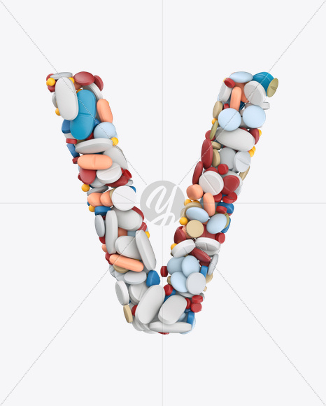 Letter V from Pills Color Font on Yellow Images Creative Fonts - S26208