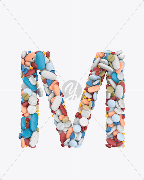 Letter M from Pills Color Font on Yellow Images Creative Fonts - S26199