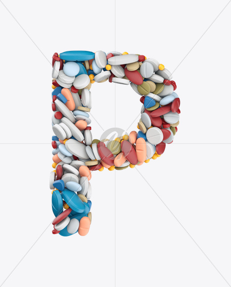 Letter P from Pills Color Font on Yellow Images Creative Fonts - S26202